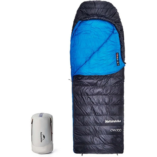Спальник з натуральним пухом Naturehike CW700 CNK2450WS048, p-р L, чорно-блакитний