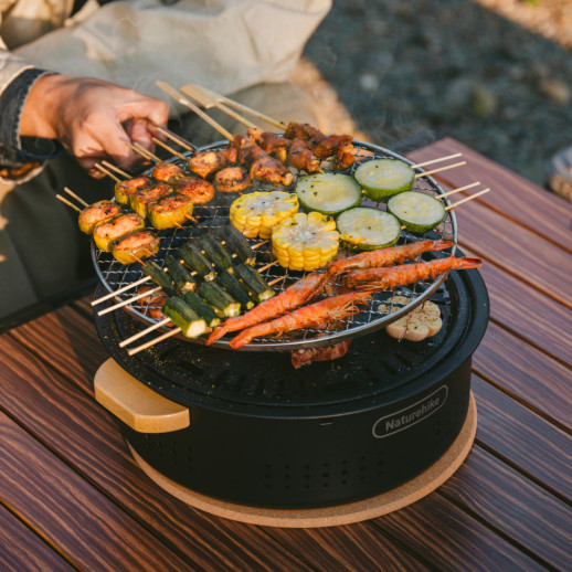 Настільна кругла піч із решіткою Naturehike CNK2550CF010, 36*32.6*12 см, хромоване залізо