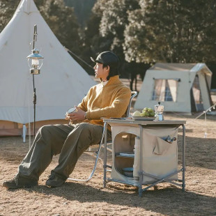 Стіл розкладний із полицями Naturehike CNH22JU031, бежевий