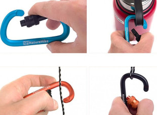 Карабін багатофункціональний з муфтою Naturehike D-type 80 мм синій