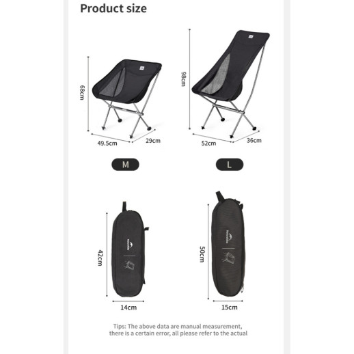 Стілець складаний ультралегкий Naturehike Stellaluna L04 CNK2450JJ015, розмір М, алюміній, сірий