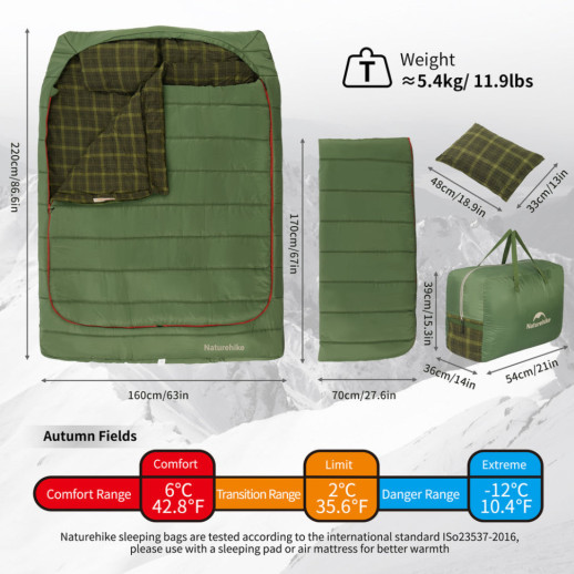 Спальний мішок двомісний із подушками Naturehike CNK2350WS019, зелений
