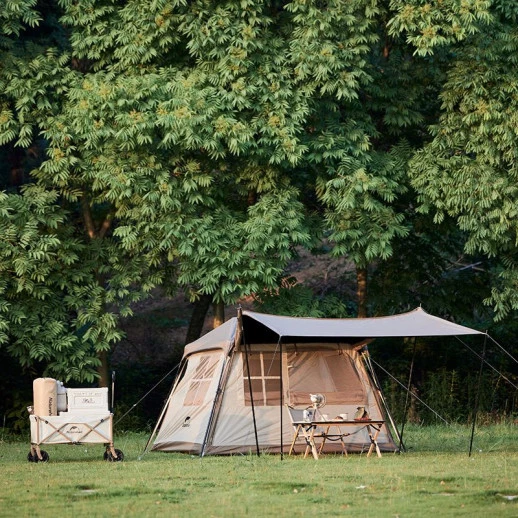 Намет з навісом Naturehike Village CNK2300ZP021, коричневий великий