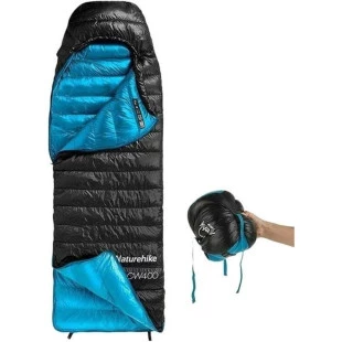 Спальник с натуральным пухом Naturehike CW400 NH18C400-D, р-р L, черно-голубой (6927595794548)