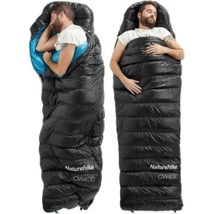 Спальник с натуральным пухом Naturehike CW400 NH18C400-D, р-р L, черно-голубой (6927595794548)