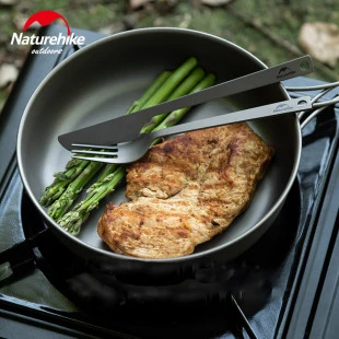 Набор столовых приборов (ложка, вилка, нож) из титана Naturehike NH19T011-D, серый с мешочком