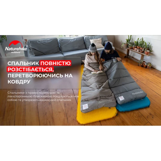 Спальник с капюшоном Naturehike M400 NH20MSD02, (1°C), правый, серый (6927595701270)