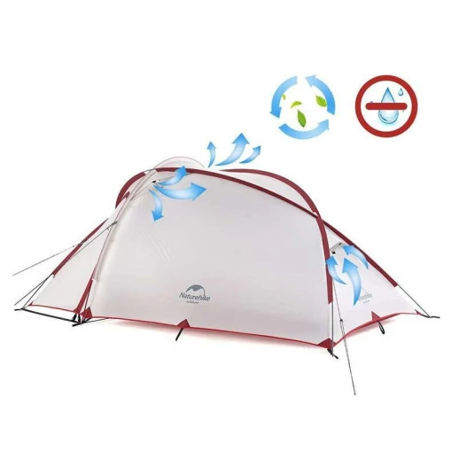 Палатка Naturehike Hiby NH19ZP005, 40D сверхлегкая четырехместная с футпринтом, серо-красный