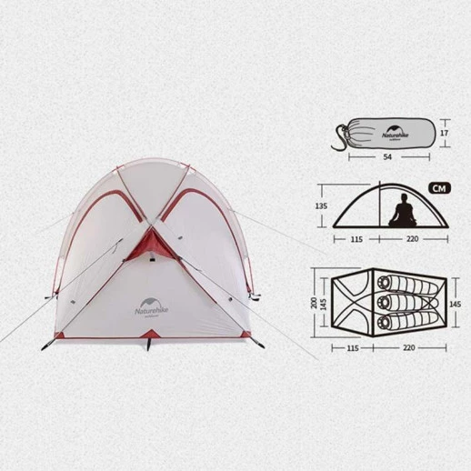 Палатка Naturehike Hiby NH19ZP005, 40D сверхлегкая четырехместная с футпринтом, серо-красный