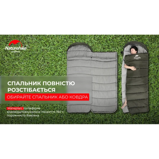 Спальник з капюшоном Naturehike U350 NH20MSD07, (1°c), правий, коричневий
