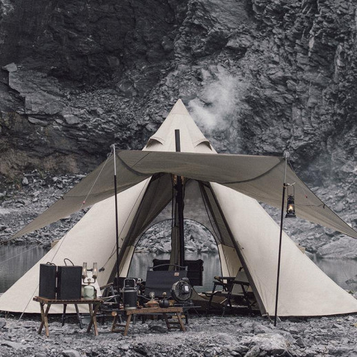 Тент-палатка для кемпинга Naturehike Ranch Pyramid NH20ZP014, 150D, 482*482*280 см, золотая (с пятью стойками)
