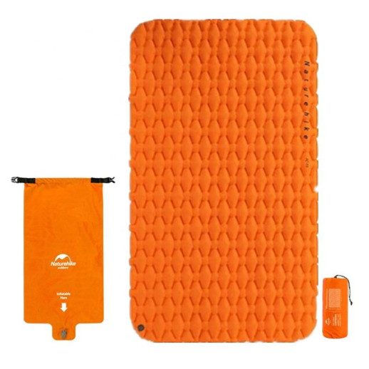 Коврик надувной двухместный с надувным мешком Naturehike FC-11 NH19Z055-P, 65 мм, оранжевый