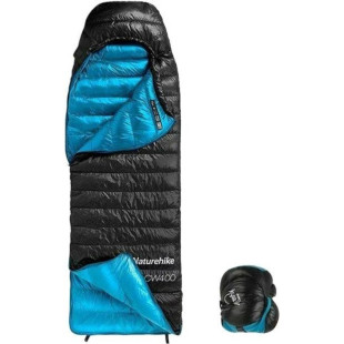 Спальник с натуральным пухом Naturehike CW400 NH18C400-D, р-р L, черно-голубой (6927595794548)
