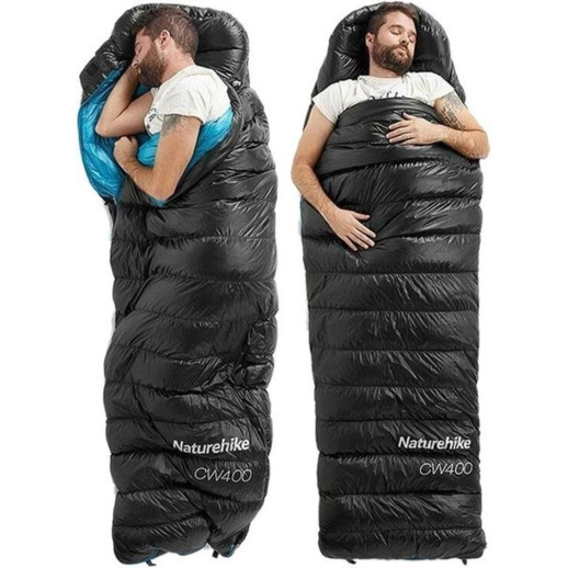 Спальник с натуральным пухом Naturehike CW400 NH18C400-D, р-р L, черно-голубой (6927595794548)