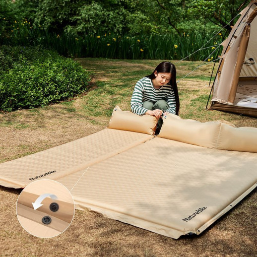 Коврик самонадувающийся двухместный с подушкой Naturehike CNK2300DZ014, 60 мм, бежевый