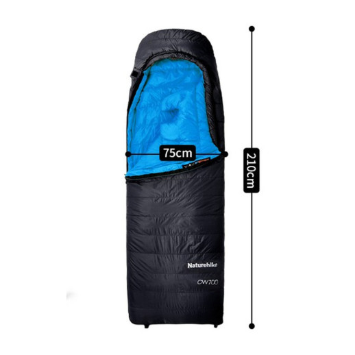 Спальник с натуральным пухом Naturehike CW700 CNK2450WS048, p-р M, черно-голубой