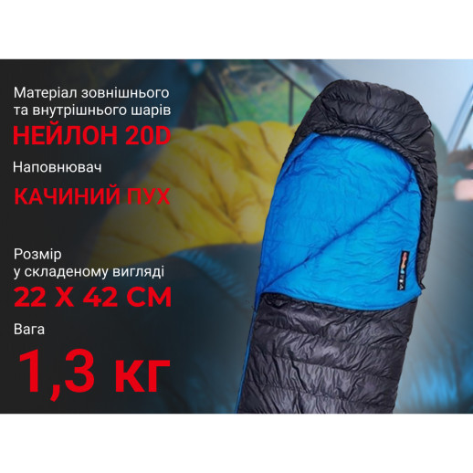 Спальник с натуральным пухом Naturehike CW700 CNK2450WS048, р-р L, черно-голубой