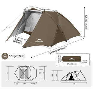 Палатка двухместная Naturehike CNK2300ZP040, коричневая