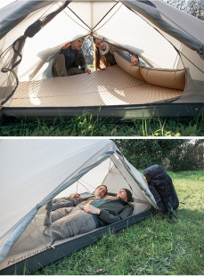 Коврик самонадувающийся двухместный с подушкой Naturehike NH18Q010-D, 25 мм, бежевый