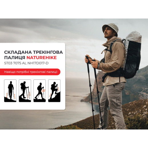 Треккинговые палки 2шт Naturehike ST 03 7075 AL NH17D017-D, 3-сек. Черные