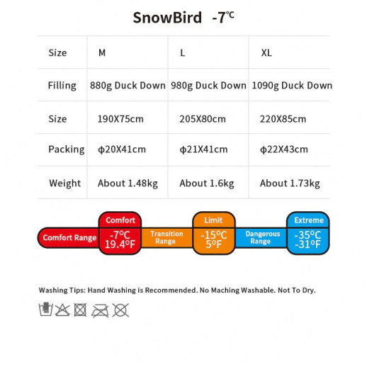 Спальник с натуральным пухом Naturehike Snowbird NH20YD001, р-р L, коричневый 980 г