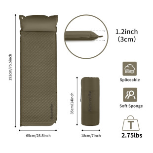 Коврик самонадувающийся одноместный с подушкой Naturehike CNK2300DZ014, 30мм, темно-зеленый