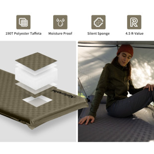 Коврик самонадувающийся одноместный с подушкой Naturehike CNK2300DZ014, 60мм, темно-зеленый