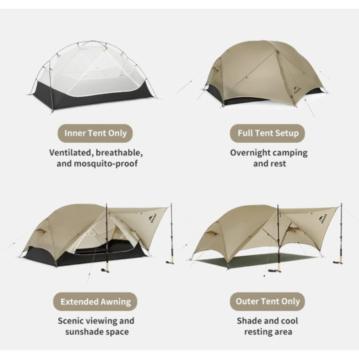 Палатка двухместная ультралегкая Naturehike Mongar UL CNK2550WS016, серая