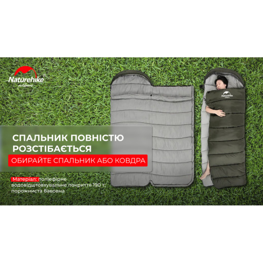 Спальник с капюшоном Naturehike U350 NH20MSD07, (1°C), левый, коричневый