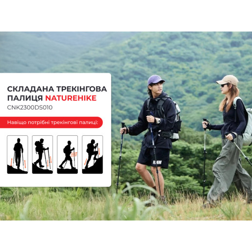 Трекинговая палка Naturehike CNK2300DS010, 135 см, голубая