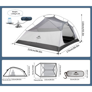 Палатка сверхлегкая трехместная с футпринтом Naturehike Cloud Up 3 UL NH18T030-T-T, 20D, темно-синяя