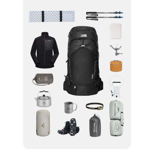 Рюкзак туристический Naturehike CNK2450XB014, 70 л, черный, L