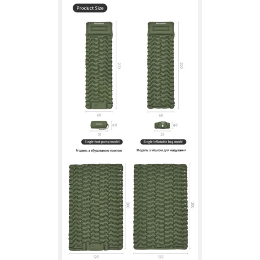Матрас двойной Naturehike CNK2550WS019, 65 мм, с мешком для надувания, синий