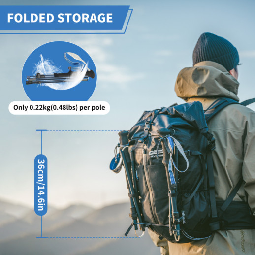 Комплект из пятисекционных складных трекинговых палок Naturehike CNK2450DS013 Gale Pro, 115-135 см, 2 шт, синие