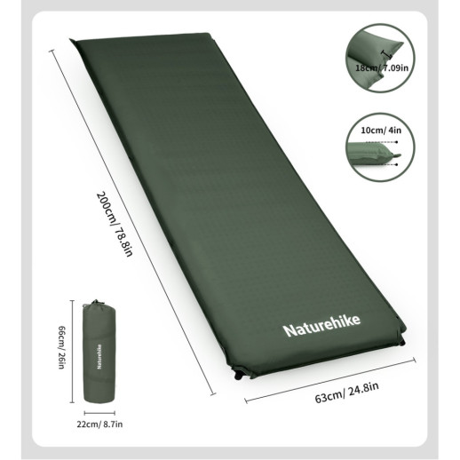 Коврик самонадувающийся одноместный Naturehike CNK2450WS020, 100 мм, темно-зеленый