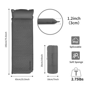 Коврик самонадувающийся одноместный с подушкой Naturehike CNK2300DZ014, 60 мм, графит (6976507663953)