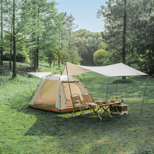 Палатка трехместная автоматическая с тентом Naturehike Ango Picnic CNK2450WS021, коричневая