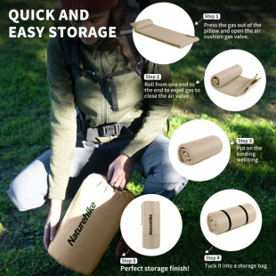 Матрас с подушкой ортопедический одноместный Naturehike CNK2450WS020, самонадувающийся, 200х63х10 см, бежевый