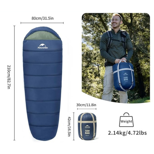 Спальник с капюшоном Naturehike MJ600 CNK2300SD014, темно-голубой