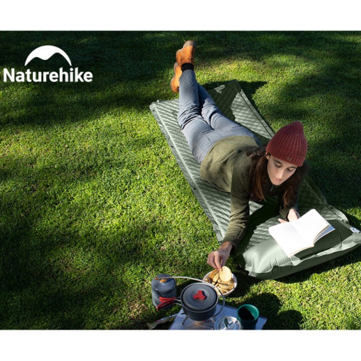 Коврик самонадувающийся одноместный с подушкой Naturehike CNK2450WS020, 100 мм, темно-зеленый