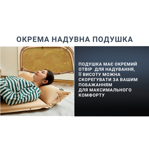 Самонадувающийся коврик одноместный с подушкой Naturehike CNK2300DZ014, 60 мм, бежевый (6976507663786)